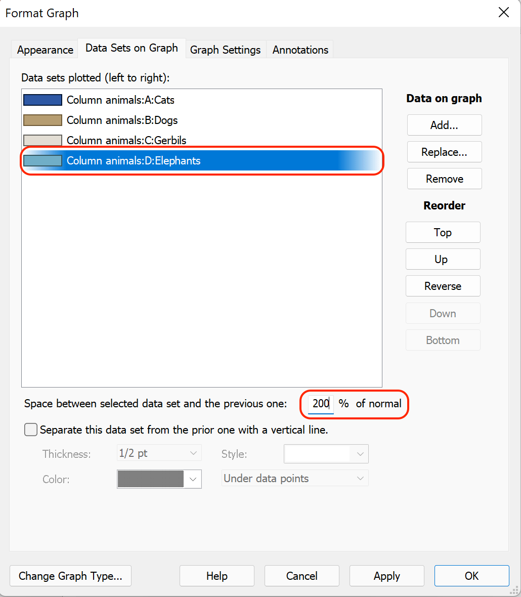Graph tip Changing the width and spacing of columns in Column and